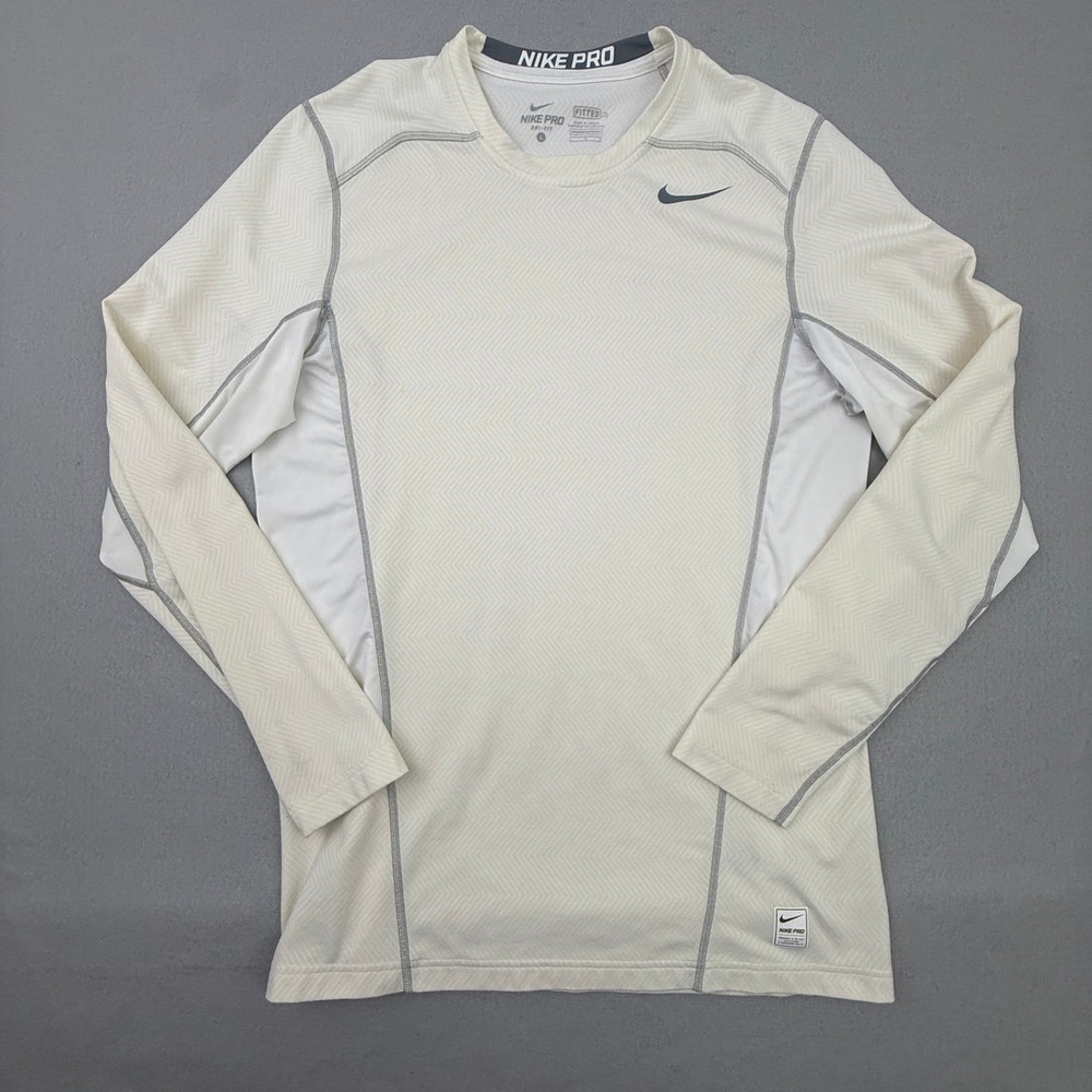Nike Long Sleeve Shirt Mens Large White Compression Dri-Fit Chevron Base Layer